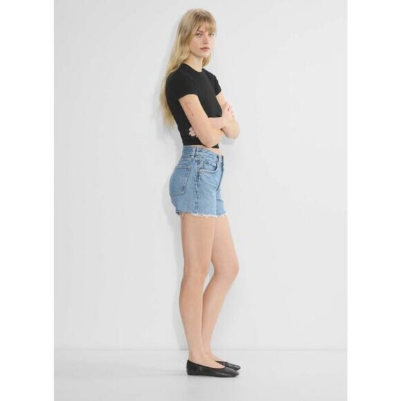 NWT AGOLDE Parker Long Mid Rise Cut-Off Denim Shorts Size 23 Fairway - Picture 3 of 11